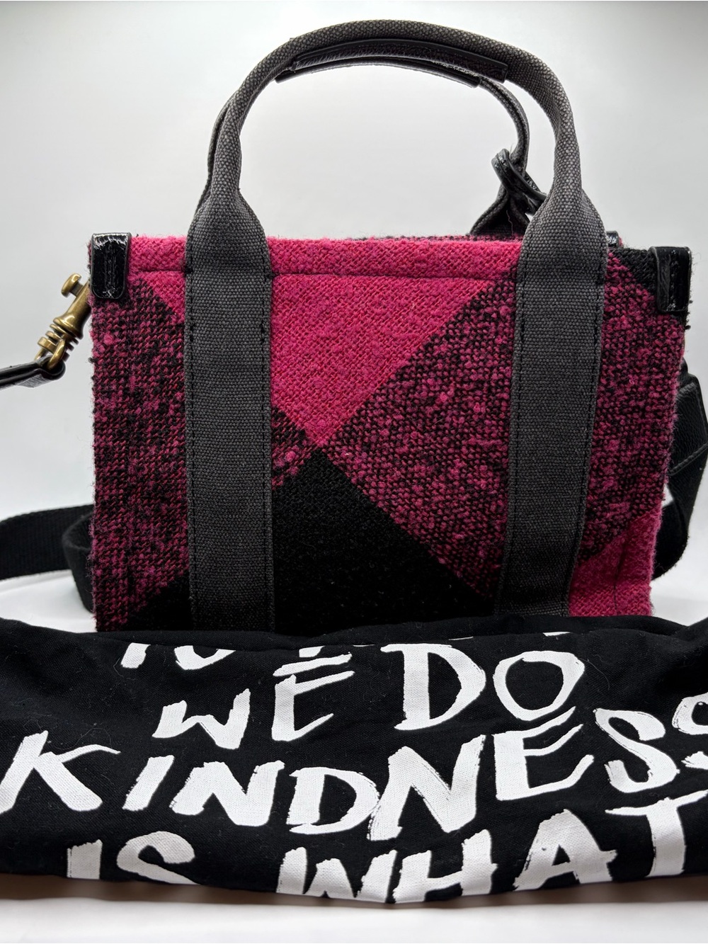 Kurt Geiger Pink & Black Tweed Crossbody Satchel - Picture 4 of 6